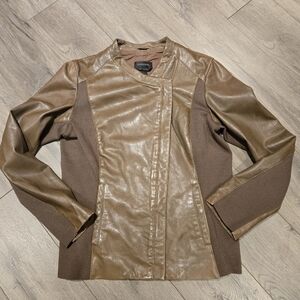 Danier Chocolate Leather Moto Jacket With Knit Panels - Size Large